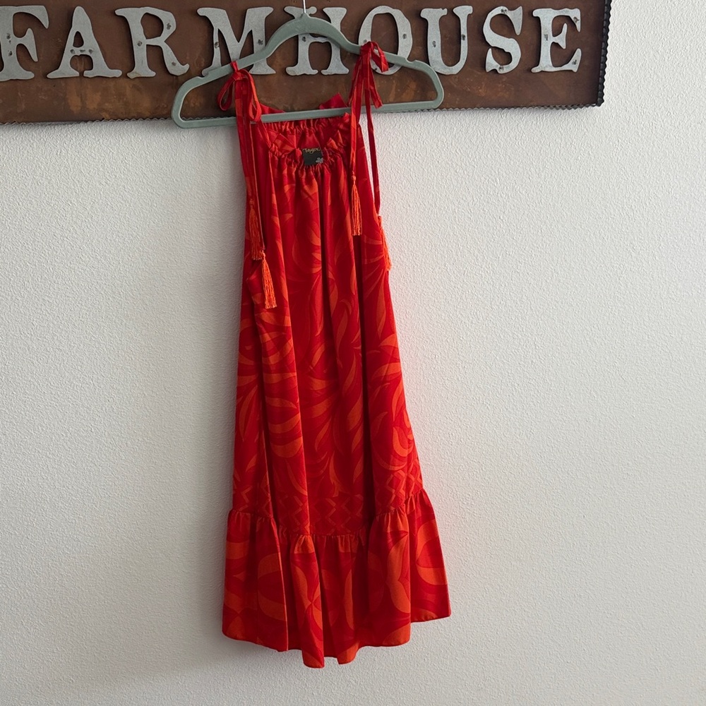 Taylor Red Tie-Shoulder Girls' Sundress with Subtle Orange Print
